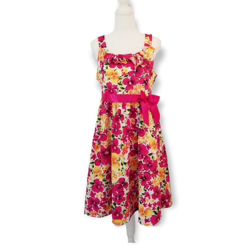 Bonnie Jean Girls Dress Multicolor Floral, ruffle neckline - Size 18 ½